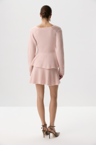 Джемпер вязаный с баской из шерсти-альпака (Розовый) (M) 