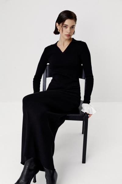 Платье вязаное со съемными манжетами (черный) (M) 