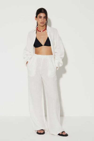 Брюки на резинке изо льна (M/L, молочный) 2207