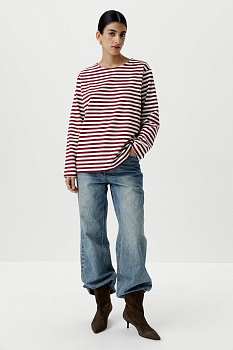 Лонгслив в полоску (молочный / бордовый)