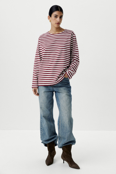 Лонгслив в полоску (молочный / бордовый) (XS/S) 