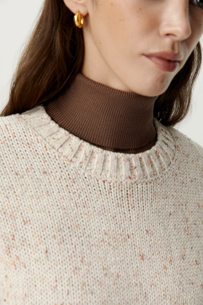 Джемпер вязаный из твидовой пряжи с шерстью (молочный) (XS/S) 