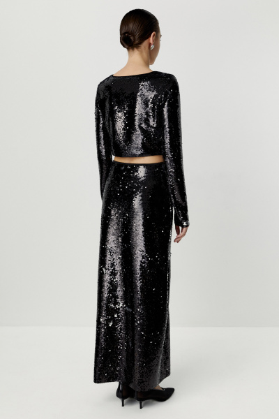 Юбка макси из ткани с пайетками (черный) (M) 