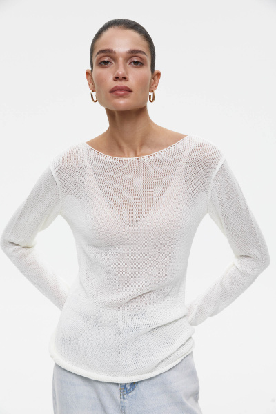 Джемпер ажурной вязки из хлопка (XS, молочный) 