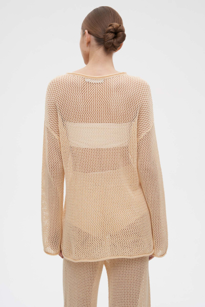 Джемпер вязаный ажурный из хлопка (XS/S, соломенный) 