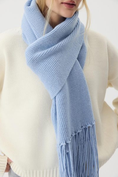 Шарф из шерсти мериноса с бахромой (Голубой) (one size) 