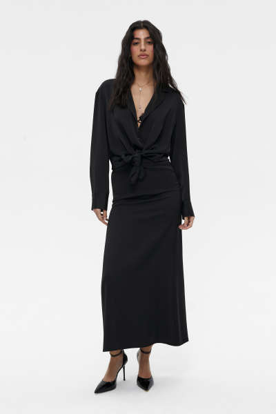 Юбка макси из сатина (S, черный) 