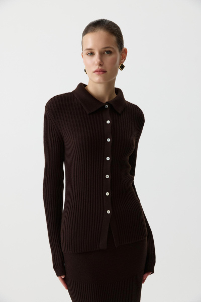 Джемпер-поло с пуговицами (Шоколадный) (M/L) 