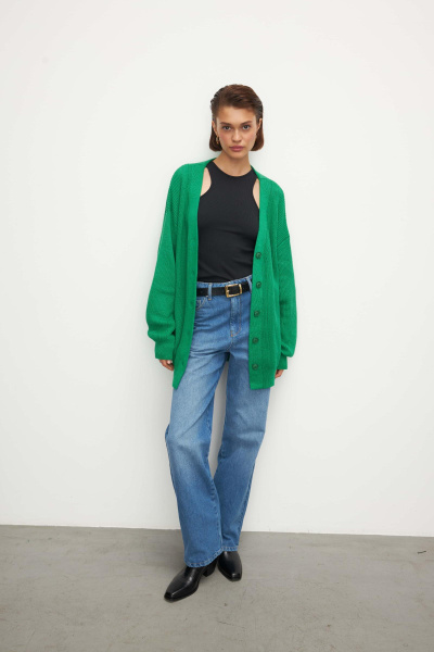 Кардиган удлиненный из хлопка (one size, травяной)