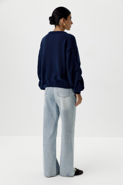 Джемпер оверсайз с косами по рукавам (темно-синий) (M/L) 