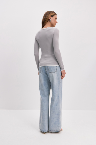 Лонгслив с контрастной отделкой (светло-серый) (M) 