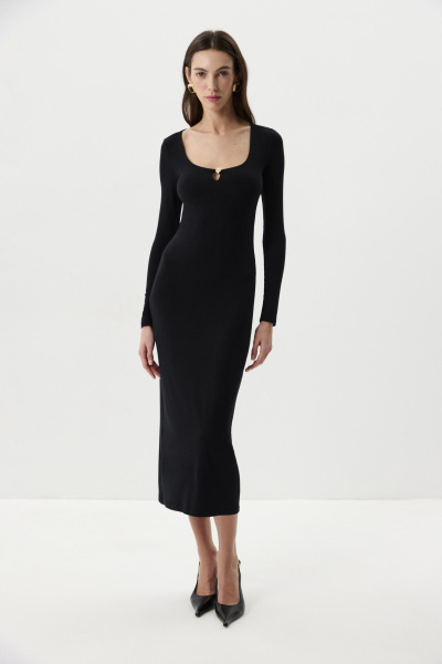 Платье миди с декоративным элементом (Черный) (M) 