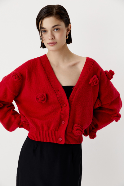Кардиган с декоративными розами (красный) (M/L) 