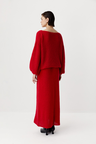 Джемпер оверсайз ажурной вязки (красный) (XS/S)