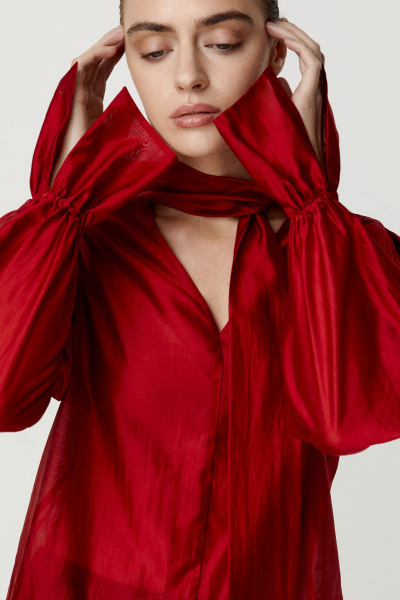 Блуза с объемным рукавом из полупрозрачной ткани (бордовый) (M) 