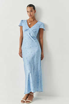 Платье из сатина с принтом (голубой)