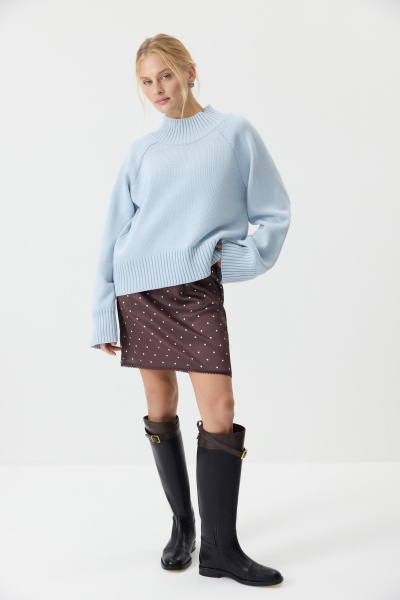 Свитер с широкой стойкой из хлопка (светло-голубой) (XS/S) 