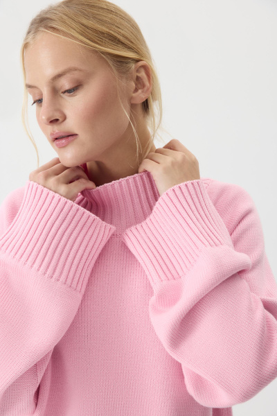 Свитер с широкой стойкой из хлопка (розовый) (M/L) 