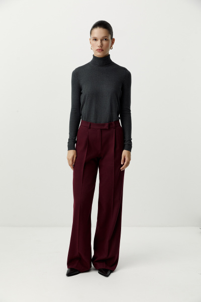 Брюки с заниженной талией из костюмной ткани (винный) (L) 
