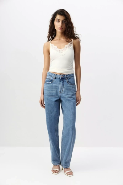 Топ трикотажный с кружевом (ванильный) (M) 