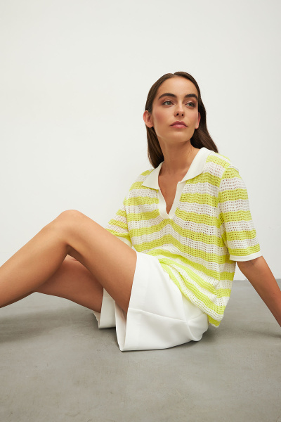 Поло ажурной вязки (XS/S, лайм-молоко) 