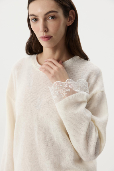 Джемпер с ажурным кружевом (Молочный) (XS/S) 