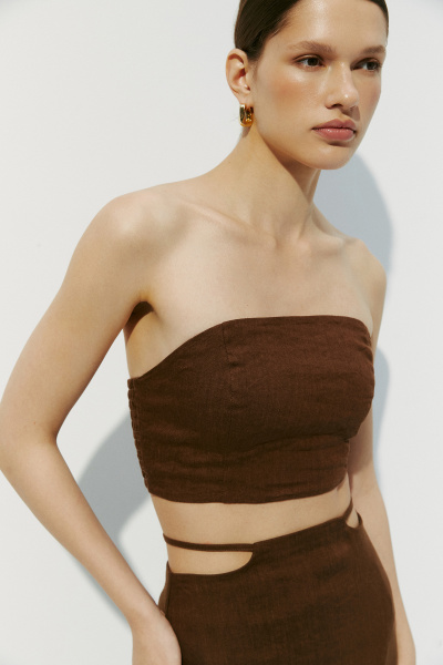 Топ силуэтный изо льна (коричневый) (L) 
