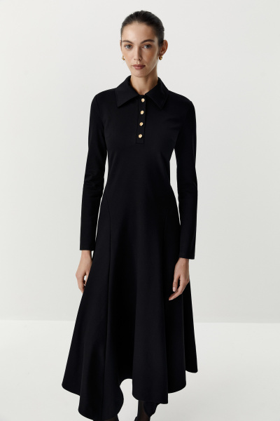Платье макси с клиньями и воротником поло (черный) (XS)
