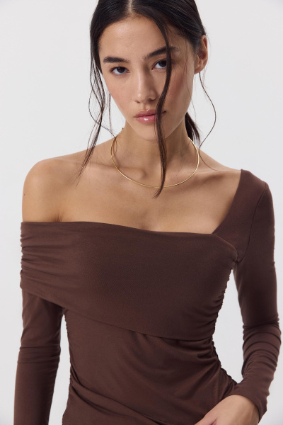 Лонгслив со спущенным плечом  (Шоколадный) (M) 