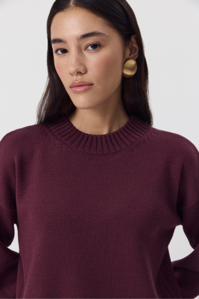 Джемпер из мериносовой шерсти с круглым вырезом (Сливовый) (one size) 