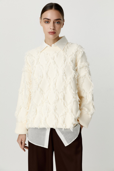 Джемпер с орнаментом из бахромы (молочный) (M/L)