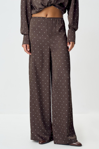 Брюки из сатина в горох (шоколадный) (M) 