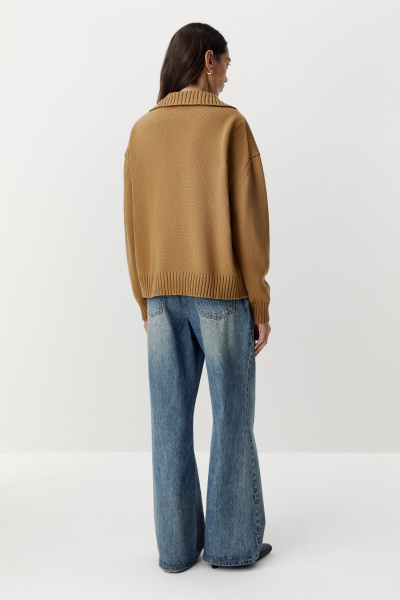 Свитер с воротником на молнии из хлопка (бежевый) (M/L) 