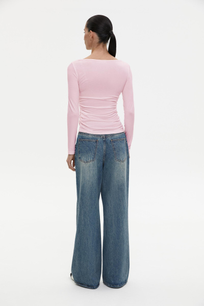 Лонгслив со сборкой из вискозы (розовый) (M) 