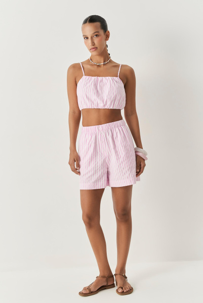 Шорты с имитацией гульфика в полоску (розовый) (XS)