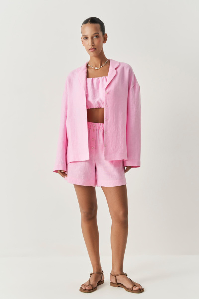 Шорты с пуговицами изо льна (розовый) (XS)