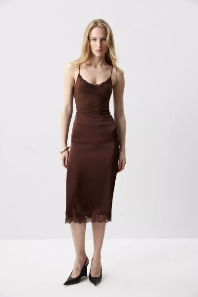 Юбка миди с кружевом по низу (Шоколадный) (S)