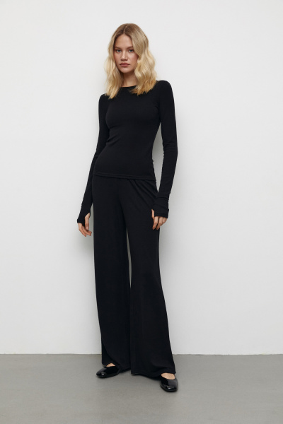 Лонгслив из мягкого трикотажа (XS, черный) 