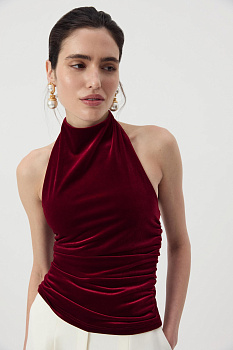 Топ халтер со стойкой из бархата (Винный)
