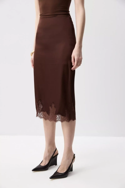 Юбка миди с кружевом по низу (Шоколадный) (S)