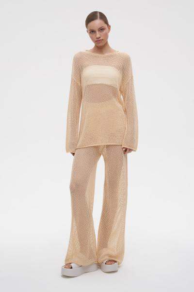 Джемпер вязаный ажурный из хлопка (XS/S, соломенный) 