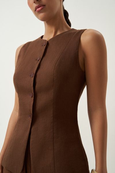 Жилет удлиненный изо льна (шоколадный) (M) 