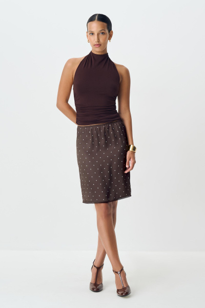 Юбка из сатина в горох (шоколадный) (M) 
