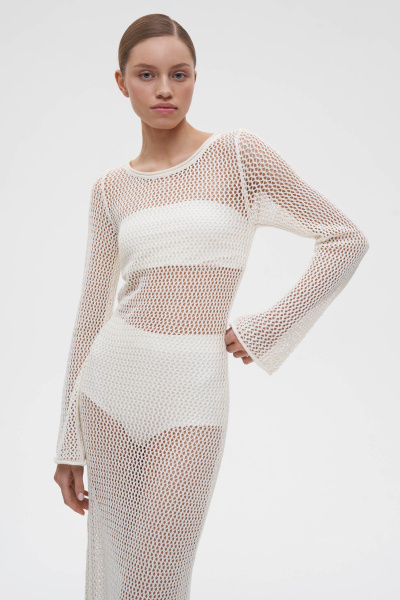 Платье вязаное ажурное из хлопка (XS/S, молочный) 