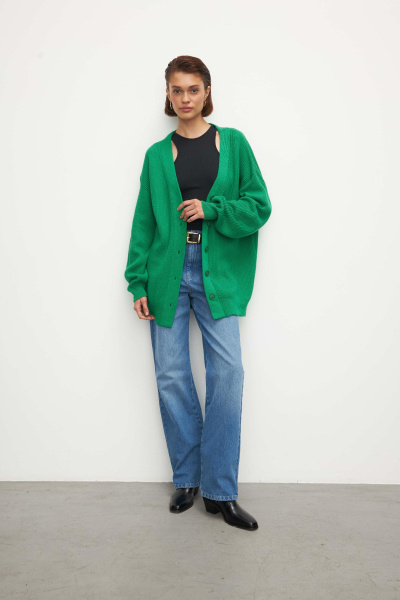 Кардиган удлиненный из хлопка (one size, травяной)