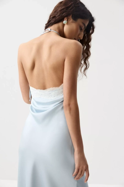 Платье макси с кружевом (Голубой) (M) 