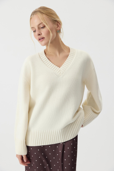 Джемпер V-neck из шерсти мериноса (Ванильный) (one size) 