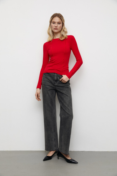 Лонгслив с декоративными швами (L, алый) 2202