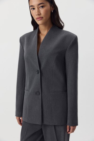 Пиджак без лацканов (серый меланж) (M) 