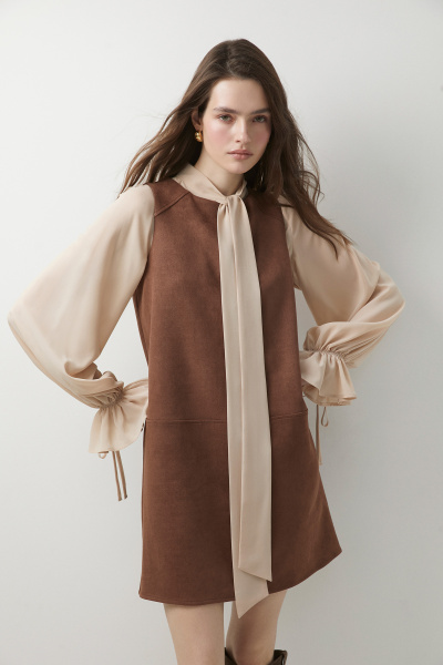 Платье мини прямое из замши (коричневый) (XS)